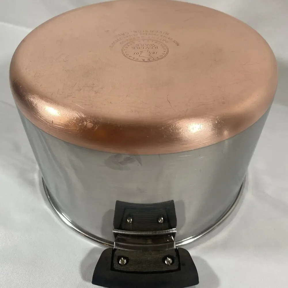 Revere Ware 6-Qt Stock Pot & Lid Copper Bottom Stainless Riverside CA Pre-1968